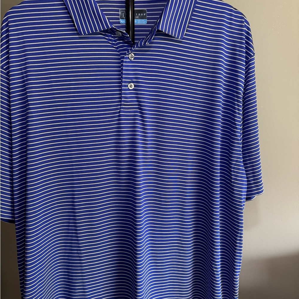 PGA Blue Striped Men's Polo Shirt
